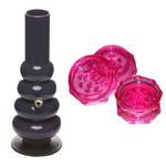 METIER 12 Inch Tall Acrylic Bong | Opaque Black| and 2 Inch 2 Part Shark Teeth Acrylic Crusher Grinder | Combo Set |