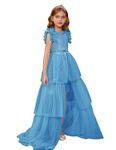 GRACE KARIN Girls Birthday Party Dress Glitter Sequin Maxi Princess+Tutu Skirt Party Outfits for Teenager 9-10 Year Blue