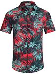 EISHOPEER Men's Hawaiian Floral Shirts Button Down Tropical Holiday Beach Shirts Red 3X-Large