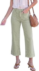 luvamia Wide Leg Jeans for Women Trendy High Waisted Flare Jeans Cropped Denim Pants Stretchy Baggy with Patch Pockets Army Green Size X-Large Fits Size 16-18