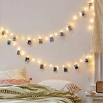 GloBrite 50 LED Photo Clip String Lights | 5M Photo Peg Fairy Lights with 30 Clips | Battery Powered Aesthetic Room Decor Hanging Photo Frames for Bedroom Wedding Birthday Decoration