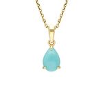 Ivy Gems 9ct Yellow Gold Natural Turquoise Tear Drop 9 x6mm Pendant & Fine Gauge 18'' / 46cm Chain