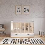 Love For Sleep | TOKYO Wooden Baby Cot Bed 120x60cm with Covered Drawer and Safety Wooden Barrier (White/Pine)