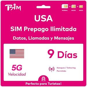 Tarjeta SIM de EE.UU. 9 días | Datos, Llamadas y Mensajes ilimitados | Prepago | Hotspot/Tethering Permitido