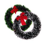 AARNA EXOTICS Set of 2 Christmas Wreath for Front Door Wall Hanging Snow Bowknot Wreath Garland Christmas Tree Ornaments Xmas Decoration (Green & Snow Green)