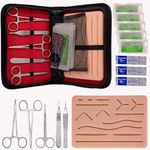 RANUR Precision Suture Practice Kit, Comprehensive 17 Piece Set with Durable Large Suturing Pad, Pre-Cut Wounds, Instruments (SUTURE PRACTICE KIT)