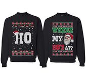 Wild Bobby Ugly Christmas Couples Sweaters Adult Him Hers Matching Unisex Christmas Holiday Sweatshirts, Black - Ho's At?, Black- Ho, Mens XL / Womens M