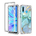 ZhuoFan for Apple iPhone 14 Case 360 Full Body Shockproof Protection Skin Shell Clear Silicone TPU Bumper Stylish Design Slim Phone Case, Front and Back Cover for iPhone 14 6.1" - Marble Green