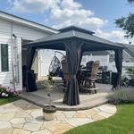 PURPLE LEAF 3 x 3.65m Hardtop Gazebo Permanent Outdoor Garden Gazebo with Galvanised Steel Double Roof, Aluminium Frame Patio Gazebo with Curtains & Netting for Lawn Deck, Grey