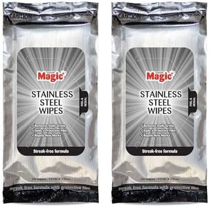 2 x Magic Stainless Steel Wipes Streak Free Formula Cleans & Polishes Removes and Resists Fingerprints - 20 Wipes per pack