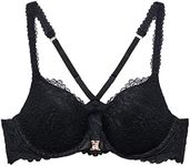 Savage X Fenty, Women's, Romantic Corded Lace Front-Closure Push Up Bra, Caviar, 34DD