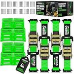 Rhino USA Wheel Chock Tie Down Kit (4,500lb Break Strength) (4) Heavy Duty Trailer Tire Ratchet Straps (8) Wheel Chocks - E Track System for ATV, UTV, Lawn Mower, Four Wheeler - Green