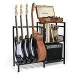 ikkle Guitar Stand Multiple Guitars with Vinyl Record Storage Cabinet Holder, Guitar Floor Holder with 3-tier Storage Shelf for Acoustic, Bass, Electric, and Guitar Case. ( Two Installation Methods )