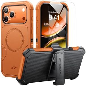 ByteRock for iPhone 17 Pro Max Case 6.9" with Belt Clip Holster,Anti-Drop,Shockproof,Heavy Duty Protection,Compatible with MagSafe,w/Screen Protector,with 361°Rotating Kickstand，Cosmic Orange