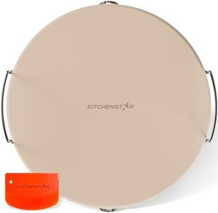 KitchenStar Pizza Stone 16 inch with Handles (Large) - Cordierite Baking Stone Set with Metal Rack & Plastic Scraper - High Temperature Resistant Ceramic Pizza Stones for Oven, Grill or Smoker