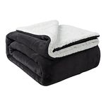 Aspire Homeware Sherpa Fleece Blanket Throws for Sofas Large - Bed Throw King Size Soft Fluffy Thick Black Blanket Reversible Microfiber Sofa Throw (200 x 240 cm)