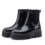 Gets Womens Rain Boots, Waterproof Platform Rubber Chelsea Rainboots, Comfortable Short Shoes Ankle Garden Boots for Outdoor Work, Black, 7