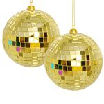 2 Pieces Disco Mirror Balls Hanging Ball for 50s 60s 70s Disco DJ Light Effect Party Home Decoration Stage Props School Festivals Party Favors and Supplies Silver (Gold, 4 inch)