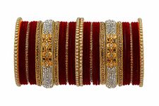 Rijoli Bridal Jewellery Bangle Set for Wedding Studded with Designer Beads Pearls Gemstone and Zircon Bangle set for Women/Girl (Pack of 38)(Maroon-2.6)