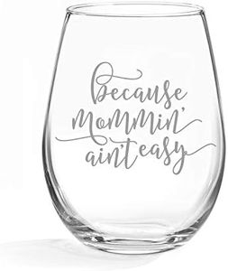 Bliss Collections Because Mommin' Ain't Easy Wine Glass, Stemless 20oz Wine Glass With Silver Foil for Mom, Friends, Coworkers and Gifts for Women, Wine Lovers and Girlfriends, Box Included (Set of 1)