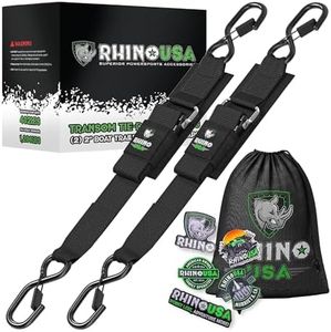 RHINO USA Boat Trailer Transom Straps (2PK)- Heavy Duty 2 inch x 48 inch Adjustable Straps for Trailering - Ultimate Marine Tie Downs Accessories for Boating Safety - Guaranteed for Life