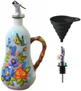 Windefun 18.26oz/540ml Decorative Olive Oil Dispenser Bottle for Kitchen,Hand Painted Relief Ceramic Olive Oil Bottle,Ceramic Oil Container (B-Butterfly Love Flower)