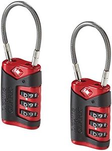 Lewis N. Clark TSA Approved Luggage Lock + Steel Cable for Suitcase, Carry On, Backpack, Laptop Bag + Purse, Perfect for Airport, Hotel or Gym, Set/Reset Your Own Combo, Red, 2 Pack, TSA Cable Lock 2