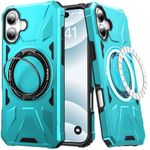 LUMARKE Strong Magnetic for iPhone 16 Plus Case - Military-Grade Drop Tested - Built-in Kickstand Shockproof Protective Phone Case 6.7” for Men Women Girls - Turquoise