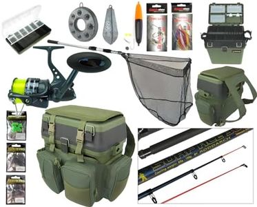 COMPLETE STARTER BEGINNER SEA FISHING KIT SET ROD REEL SEAT BOX & RUCKSACK NET