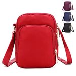 Cross Body Phone Bag Women, Women Girls Zipper Cross Body Phone Bags,Nylon Wallet Shoulder Bag,3 Layers Zipper Cellphone Purse with Adjustable Strap. (Red)