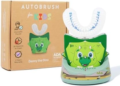 autobrush Kids U Shaped Electric Toothbrush, ADA Accepted, Sonic Pro with Unique 360° Nylon Bristles 3 Cleaning Modes,Whitening LED-Lights,Plays Music (Double-Sided),Ages 9-12, Dinosaur
