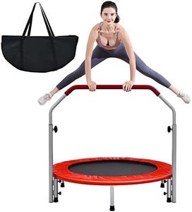 GYMAX 40" Mini Fitness Trampoline, Foldable Exercise Rebounder with 4-level Adjustable Foam Handrail, Indoor/Outdoor Gym Trampolines for Kids Adults (Red+Black)