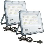 50W Outdoor Flood Light, LED Security Lights Wall Fixtures 6500K 5000LM Illumination, IP66 Waterproof Outdoor White Lighting Projects for Play Ground, Parking Lot, Pathway, Yard (2 Pack)