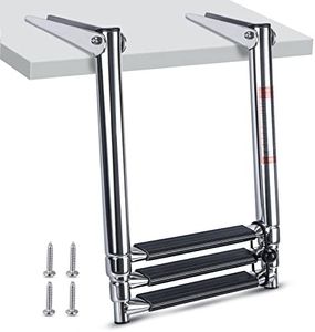 Hoffen 3 Step Telescopic Marine Boat Drop Ladder Swim Step - Stainless Steel Folding Ladder for Boat Yacht