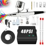Airbrush Compressor Kit, 40PSI Dual Action Non-Clogging High-Pressure Air Brush Set with 0.2/0.3/0.5mm Nozzle for Nail Art, Model, Tattoo, Makeup, Cake, Include Cleaning Brushes Set