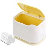 YAGGOOD Mini bin bathroom bin tea bag bin with lid for tabletop, office desktop, bathroom countertop, Small bin in yellow and white color