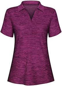 Womens Golf Polo Shirts Dry Fit,Cucuchy Tennis Sports T-Shirts Lightweight Loose Fit Short Sleeve Tunic for Legging V Neck Summer Hiking Fishing Camping Wear Plum 2XL