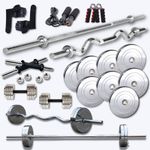 HASHTAG FITNESS 10Kg To 100Kg Gym Equipment For Home Workout With Steel Plates, Metal Integrated Rubber Weights, 5Ft Rod, Dumbbell Set For Home Gym (40Kg, Chrome Steel) Adjustable