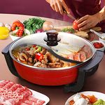 Inllex Electric Hot Pot with Divider Shabu Shabu Hot Pot Non-Stick Cooking Frying Pan Chinese Hot pot for Kitchen Dual Sided Smokeless Pot with Steamer Cooker with Lid Heat Frying Pan