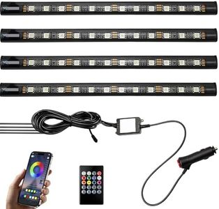 Car LED Light Strip Interior 4PCS 22cm RGB Atmosphere Light App & Remote Control 48 LEDs Multicolor Interior Ambient Lighting 12V with Audio Synchronization Waterproof Car Accessories for Men Women