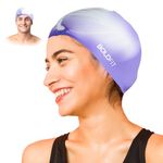 Boldfit Swimming Cap for Men Silicone Swimming Caps for Women Unisex Swimming Cap for Kids Boys & Girls Swimming Cap for Women Long Hair Swimming Head Cap Men Silicone Fabric, Easy Fit - WhitePurple