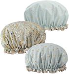 Waterproof Shower Caps, 3 Pack Adjustable Shower Bonnet for Women Double Layered Hair Cover Bonnet (Light Green)