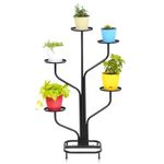 Livzing Modern Iron Flower Pot Stand - Indoor & Outdoor Heavy-Duty Plant Holder for Balcony, Home, and Living Room Decor (5 Tier, Black)