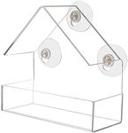 Window Bird House Feeder with Extra Strong Suction Cups Clear Bird Seed Holder for Outside Birdhouse Shape WMBF0001