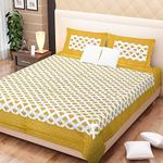 PURE COMFORT 100% Cotton Supreme Quality Super King Size Double Bedsheet with 2 Zippered Pillow Covers - Abstract, (Yellow)