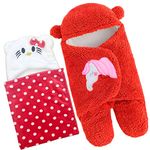 First Kick Baby Blankets New Born Combo Pack Of Hooded Wrapper Durable Polyester Sleeping Bag Bath Towel For 0-6 Months Baby Boys And Baby Girls Pack Of 2 Red, Kitty Red, Casual Style