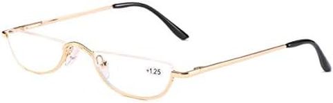 Half Frame Reading Glasses Spring Hinges for Men Women Slim Half Moon Lens Readers Metal Semi Rimless Eyewear(Gold，+2.5)
