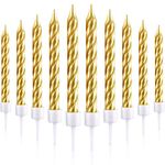 Blulu 50 Pieces Spiral Cake Candles in Holders Metallic Cake Cupcake Candles Short Thin Cake Candles for Birthday Wedding Party Cake Decorations (Gold)