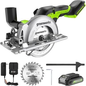 Greenworks 24V 4-1/2" Compact Circular Saw, 6500 RPM Brushless Mini Circular Saw,2.0Ah Battery and Compact Charger Included