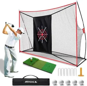 BAGAIL Golf Net, 10 x 7 ft Heavy Duty Golf Practice Net and Tri-Turf Mat, Portable Golf Net with Carry Bag, Golf Training Aid Hitting Driving Chipping Nets for Backyard Outdoor Indoor - G9 Pro, Red